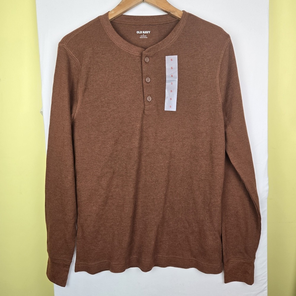 Old Navy Men's Small Brown Waffle Knit Long Sleeve Henley T-Shirt
